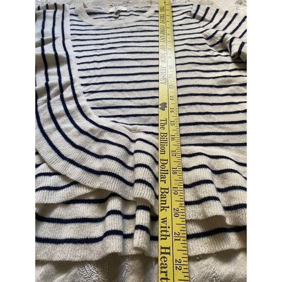 Joie Sweater Striped Jayni Wool Cashmere Top Sz L Short Sleeves Ruffles Crew - Picture 15 of 15
